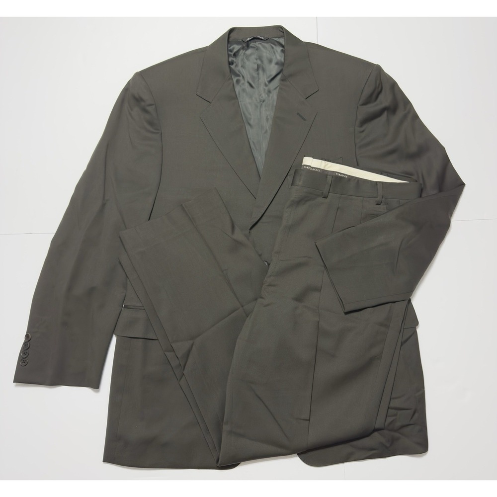 Canali Italy Men's Green Wool 2pc Suit 54 EU 44R US Pleated Pants 38x29 Designer